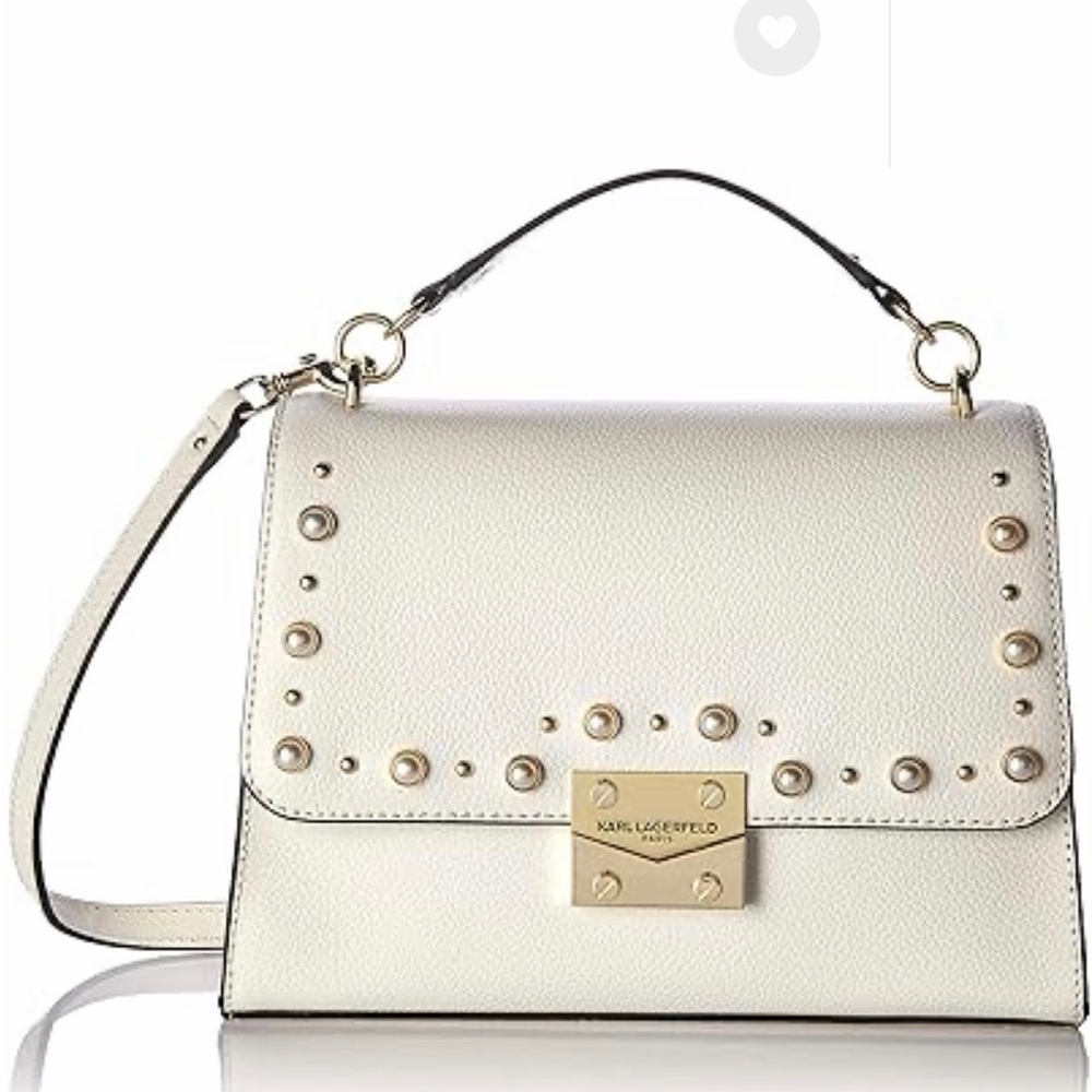 Karl Lagerfeld Ivory Leather Stud-Accent Top Handle Satchel